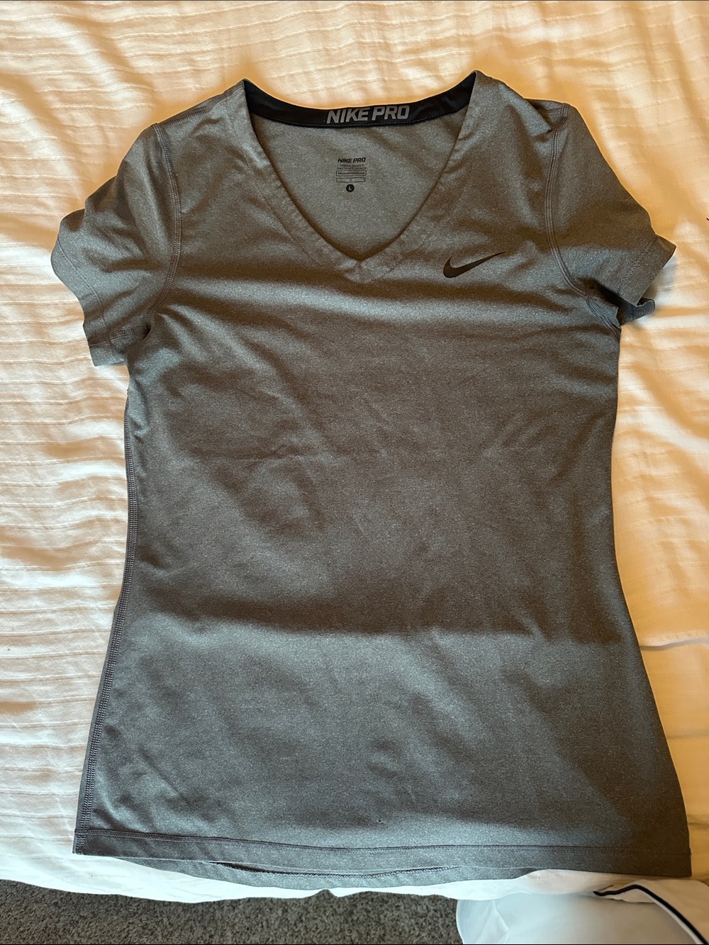 Nike Pro Women's Short-Sleeve V-Neck Tee — Gray
